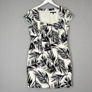 Toccin Womens Dress 12 Beige Jet Vanilla Palm Leaf Sheath Crepe‎ Tropical Resort